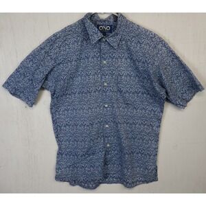 Mens Ono Liberty House Hawaiian Shirt Button Front L Blue Geometric  - flaws